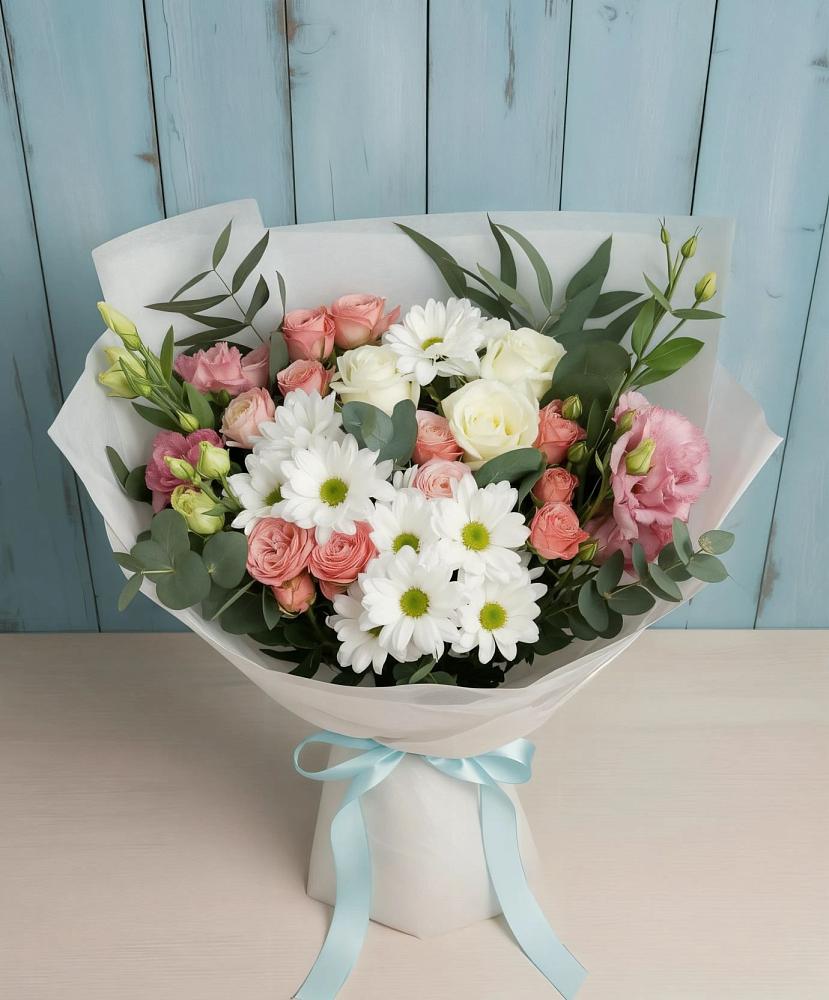 Букет цветов из: Розы, Лизиантусы и Хризантемы в Хохряки