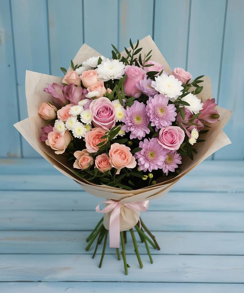 Букет цветов из: Хризантемы, Розы и Альстромерии в Хохряки